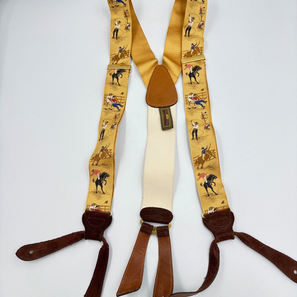 Trafalgar Suspenders Tan Rodeo Cowboy Western Silk Brown Leather Braces